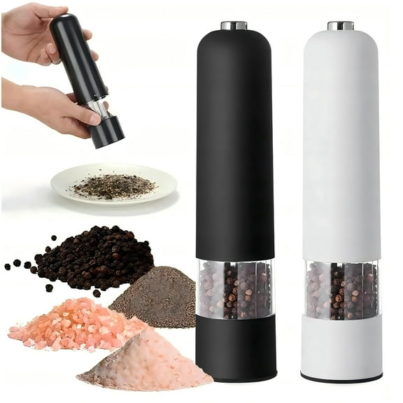 Baprem Automatic Electric Salt and Pepper Grinder Set, Battery Operated Refillable Pepper Mill Shakers with LED Light & Adjustable Coarseness