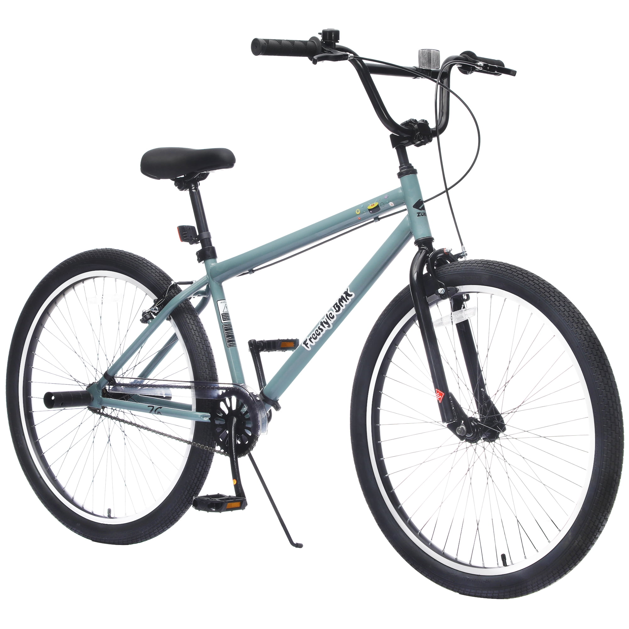 Baprem 26" Freestyle Mountain Bike, Single Speed Comfort MTB with 2 Pegs, Steel Frame Bicycle with Double Brake, Ages 14+, Blue