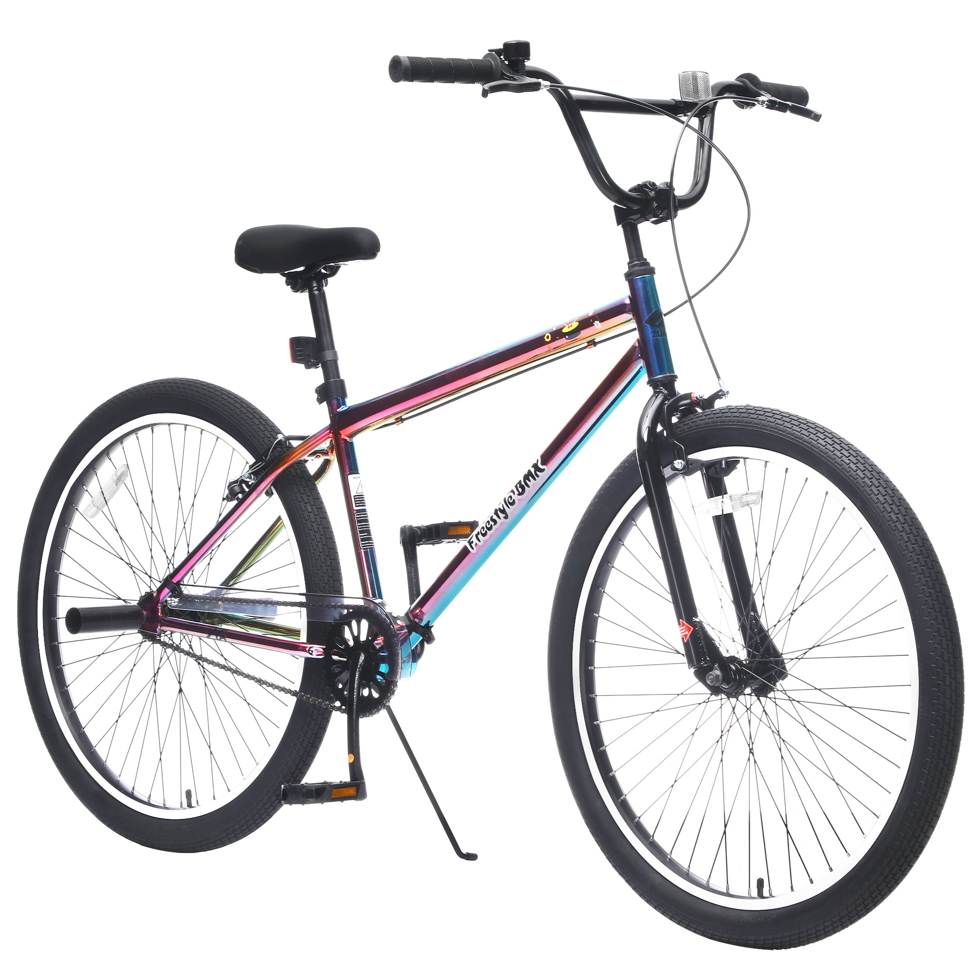 Baprem 26" Freestyle BMX Bike, Single Speed Steel Frame Mountain Bike Bicycle with 2 Pegs, Fits Riders 5'4"-6'2", Colorful