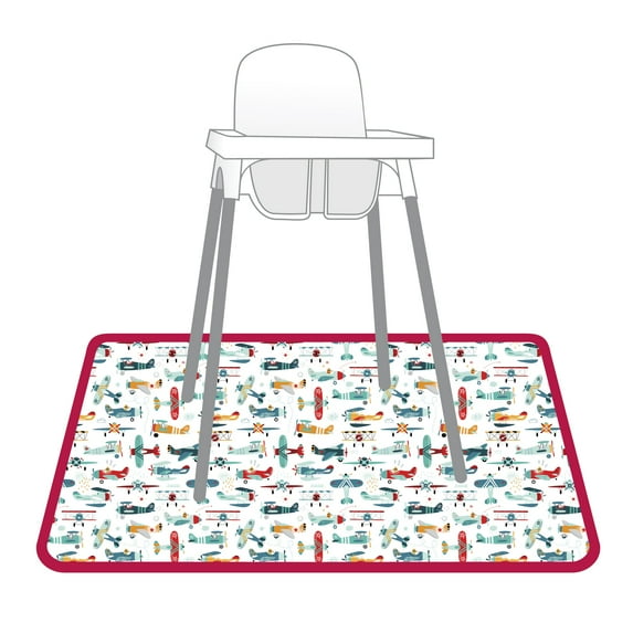 BapronBaby Retro Airplanes Splash Mat - Waterproof Catch-All for Floor, Table, or High Chairs - Machine Washable - 45" x 45