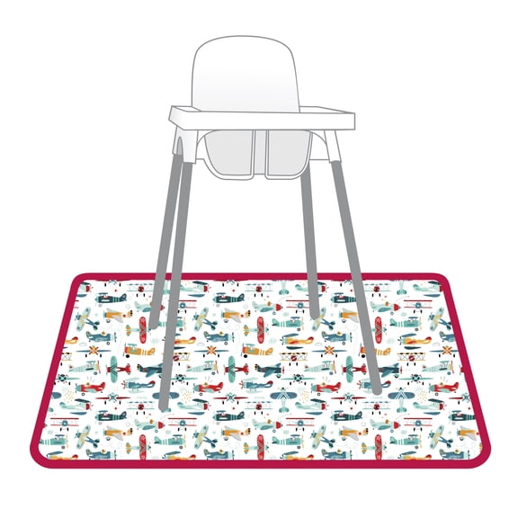 BapronBaby Retro Airplanes Splash Mat - Waterproof Catch-All for Floor, Table, or High Chairs - Machine Washable - 45" x 45