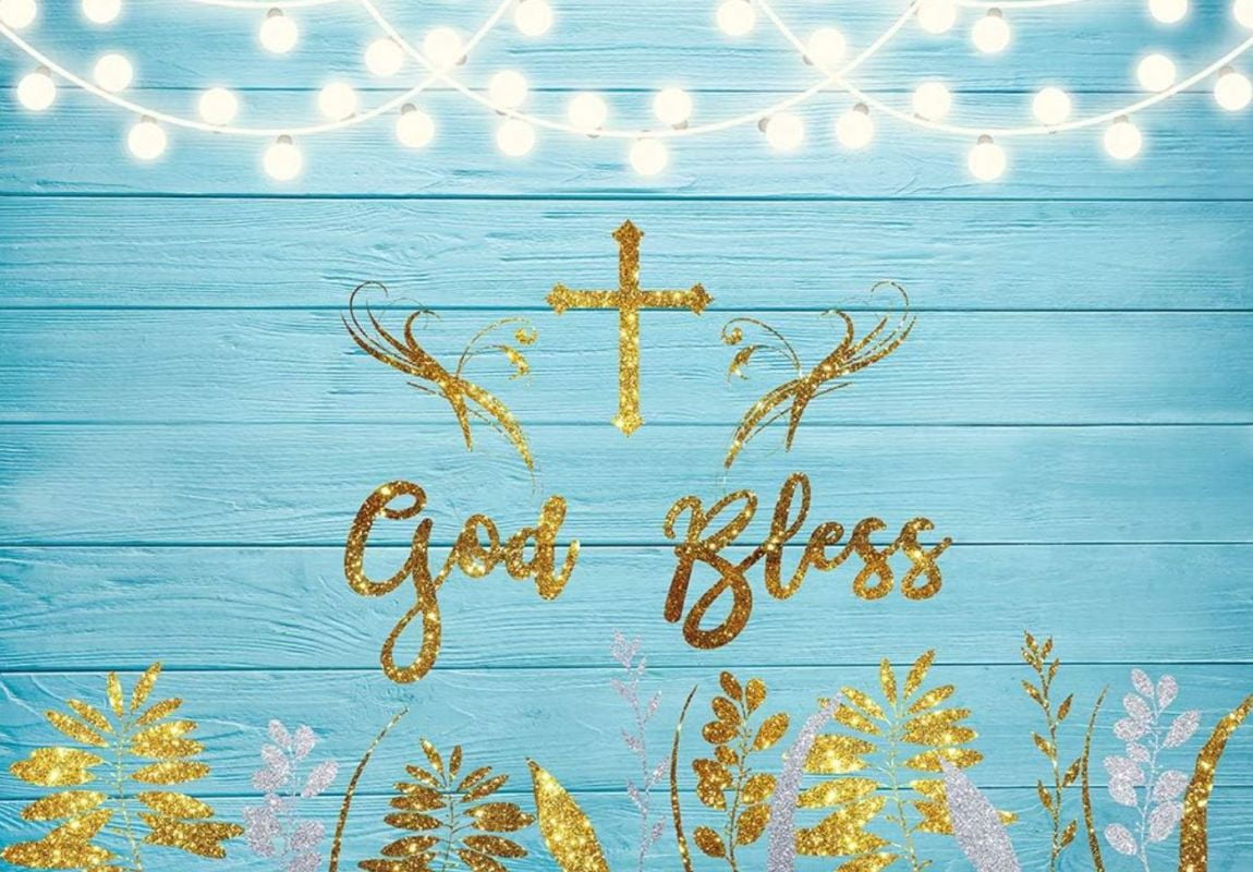 Baptism Backdrop God Bless First Holy Communion Christening Pink Floral ...