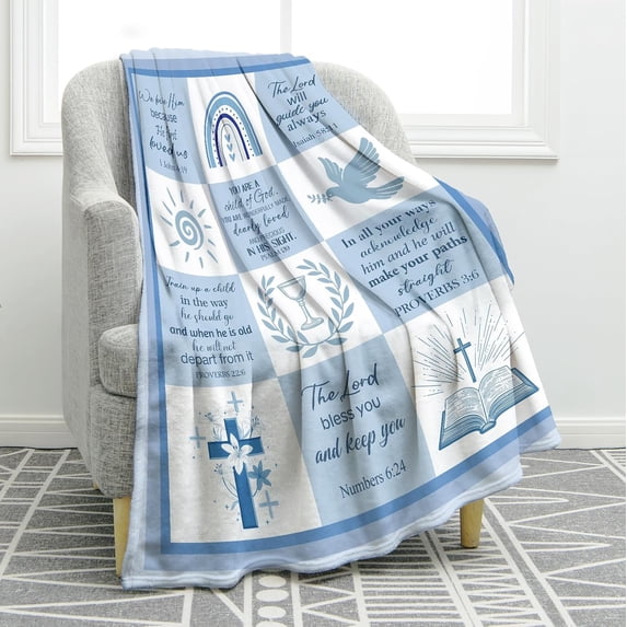 Baptism Blanket Inspirational Spiritual Religious Faith Gifts for Catholic Christians Men Women Kids Boys Friends Birthday Christmas Halloween Presents Decor Plush Throw Blanket 50"x60"