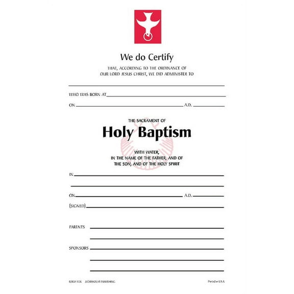 Baptism Certificate #110r: Pack of 25 (Other)
