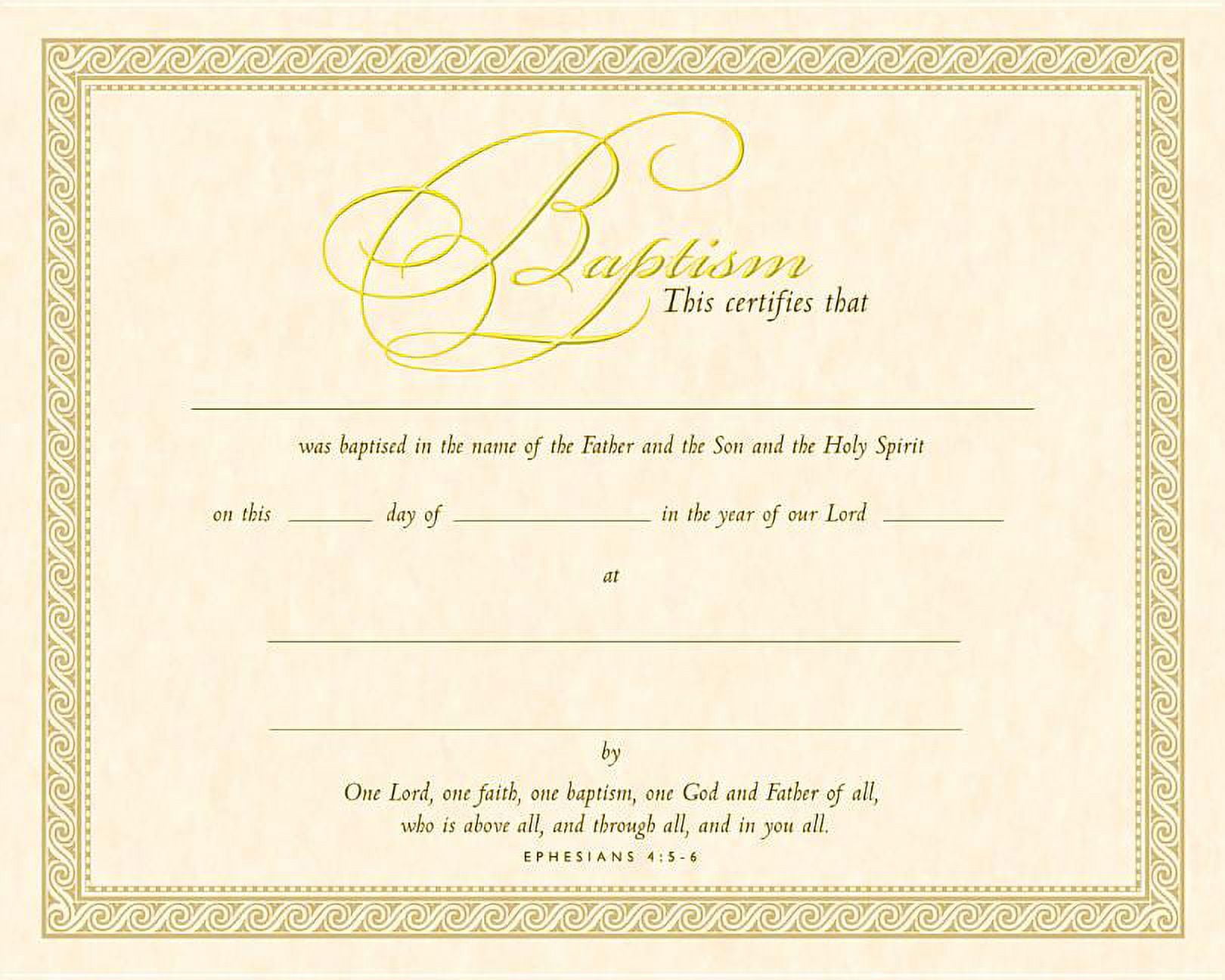Baptism Certificate Parchment, Gold Foil Embossed (Pk of 6)