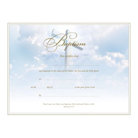 Certificate-Baptism/Cross (Ephesians 4: 5-6) (Gold Foil Embossed Premium Stock) (Pack Of 6)