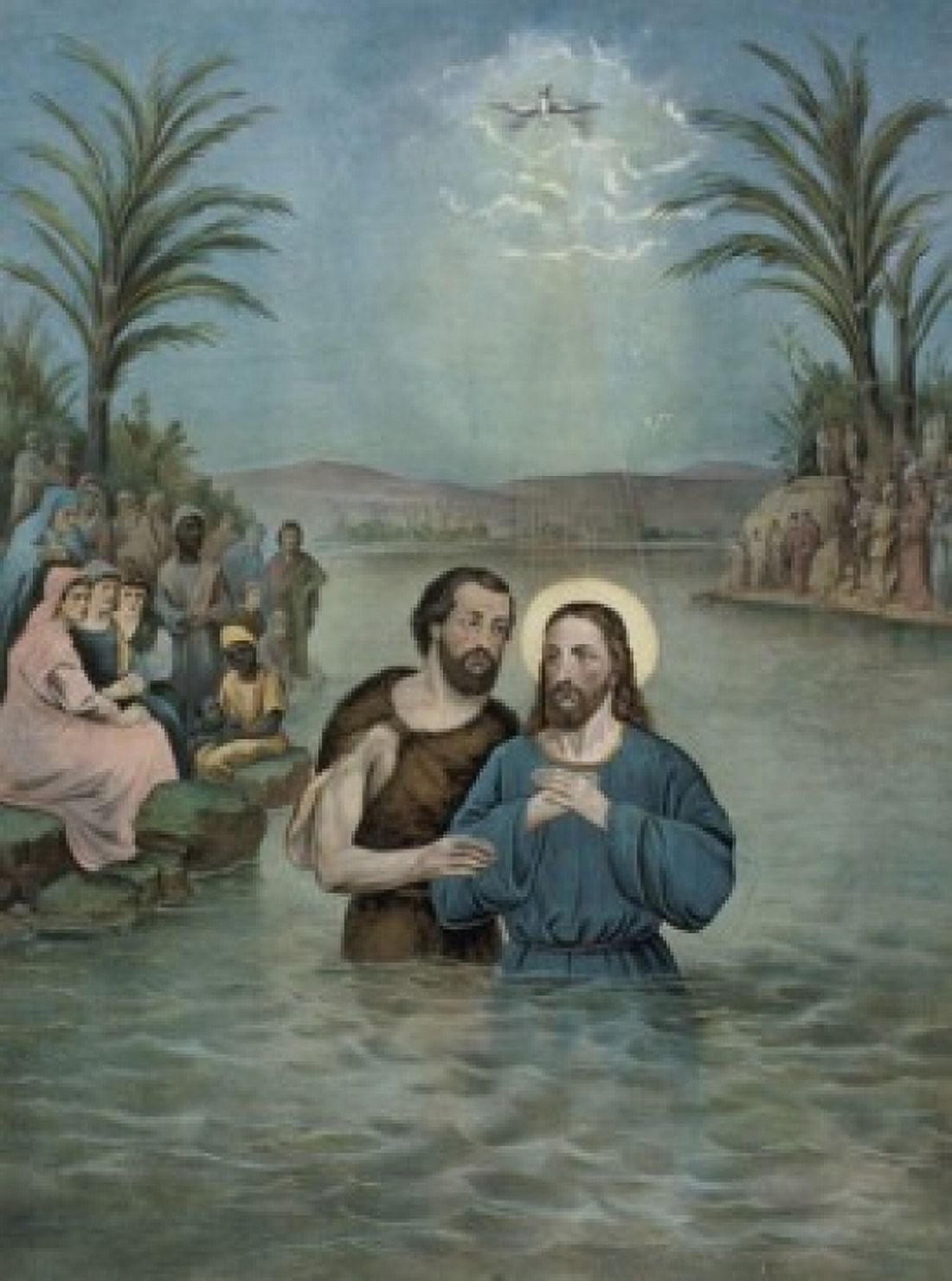 The Baptism of Christ 1893 Currier & Ives (Active 1857-1907 American) Color Lithograph Library of Congress Washington DC Canvas Art - Currier & Ives (18 x 24)