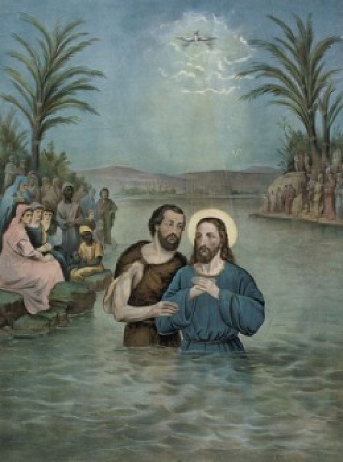 The Baptism of Christ 1893 Currier & Ives (Active 1857-1907 American) Color Lithograph Library of Congress Washington DC Canvas Art - Currier & Ives (24 x 36)