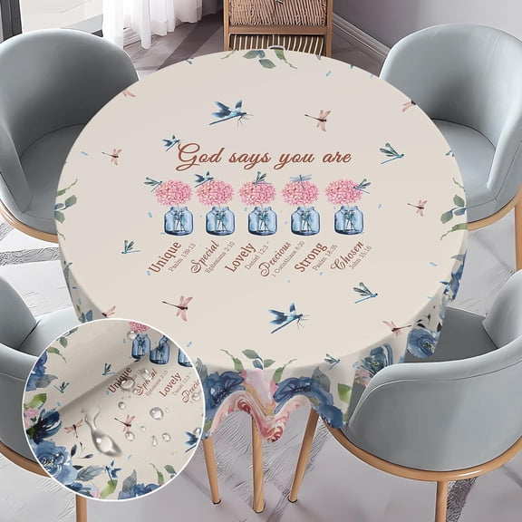 Baptism Christian Gifts 60 Inch Round Tablecloth, God Say You Are Stain Resistance Washable Bible Verse Tablecloth for Thanksgiving, Christmas, Religious Table Cover for Dinner, Party Decor