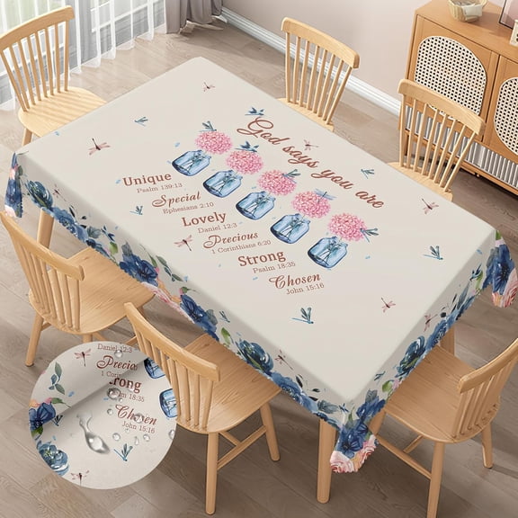 Baptism Christian Gifts Tablecloth, God Say You are Stain Resistance Washable Bible Verse Tablecloth for Thanksgiving, Christmas, Religious Table Cover for Dinner, Party Decor, 60\u201d*86\u201d
