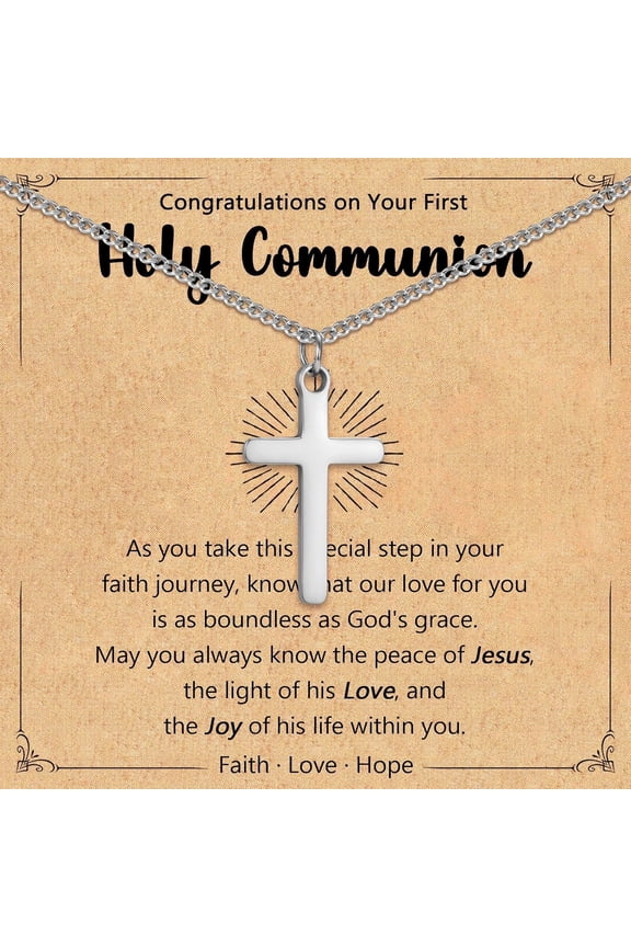 Baptism Confirmation First Holy Communion Christening Gifts, Stainless Steel Cross Necklace Gifts for Son Grandson Nephew Godson