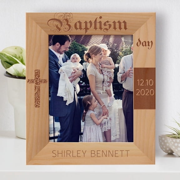 Baptism Day Personalized Wooden Frame 8" x 10" Brown (Vertical)