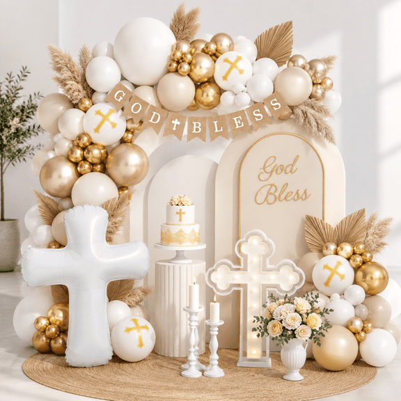 Baptism First Communion Balloon Kit with Cross Balloon for Holy God Blessing Party Supplies