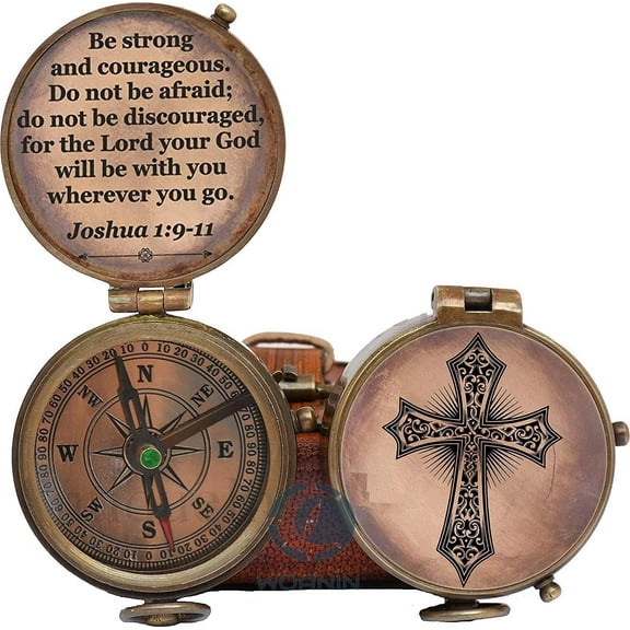 Baptism Gift Personalized Keepsake Compass Engraved Cross and Be Strong and Courageous, Confirmation Gift Ideas, Gift of Faith. Missionary