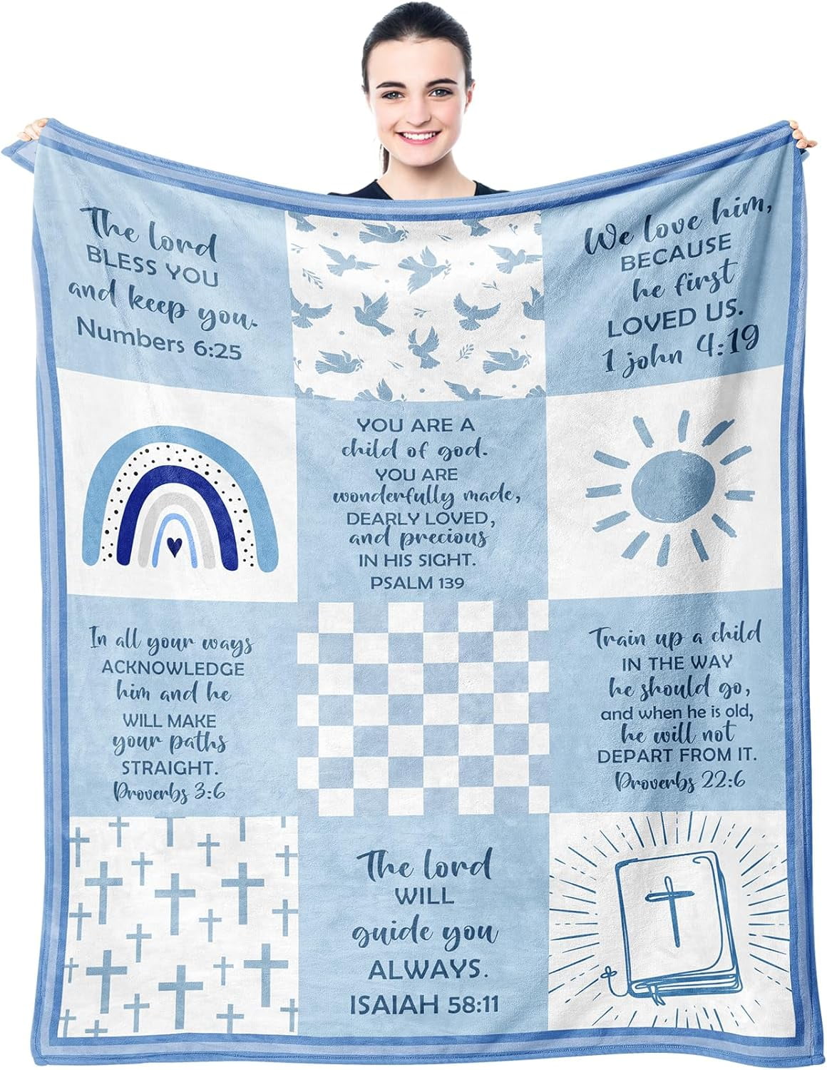 Baptism Gifts for Boys, Baptismal Gift Blanket 40"x50", Christian Present, Religious Bible Goddaughter/Godson Catholic Gift Ideas Throw Blankets, Baptism Favors Christening Gift for Boy