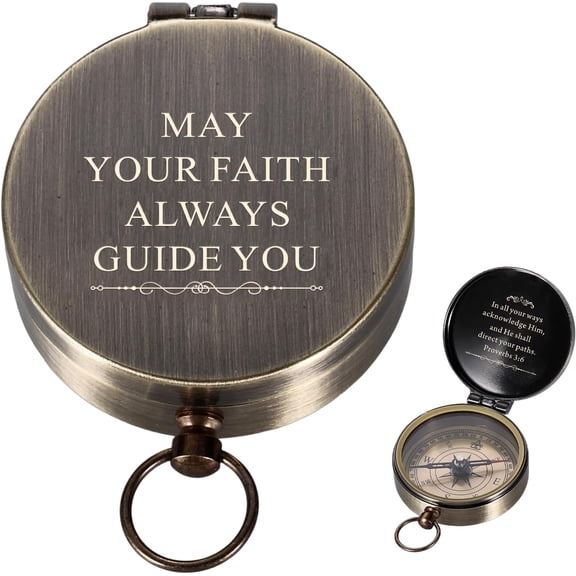 Baptism Gifts for Boys Men - Engraved Compass Christian Gifts for Men, Religious Catholic Compass Gift for Man Boys Baptism & First Communion & Confirmation, Pocket Compasses Engraved with Bible Vers