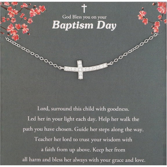 Baptism Gifts Fine Necklace First Communion Gifts Necklace Sterling Silver Cross Rhinestone Necklace for Baptism Gifts First Communion Gifts[j986]