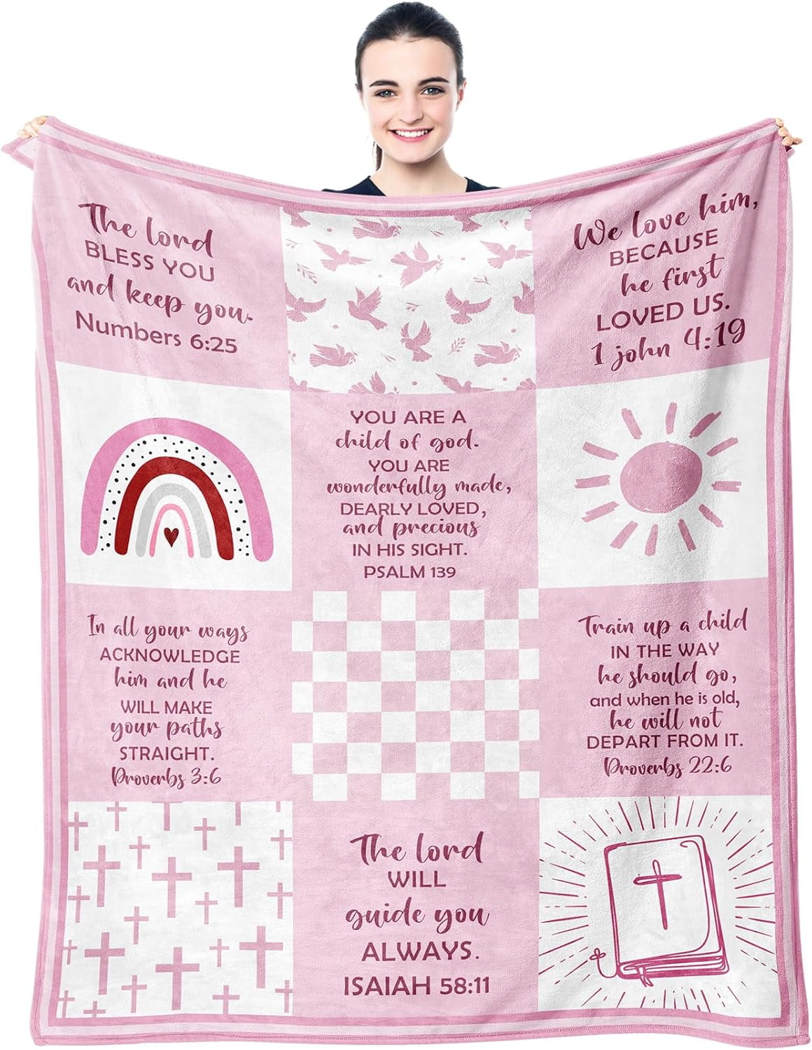 Baptism Gifts for Girl, Baptismal Gift Blanket 40"x50", Christening Favors Present, Best Baptism Gift for Girls, Christian Religious Bible Catholic Gift Ideas Throw Blankets