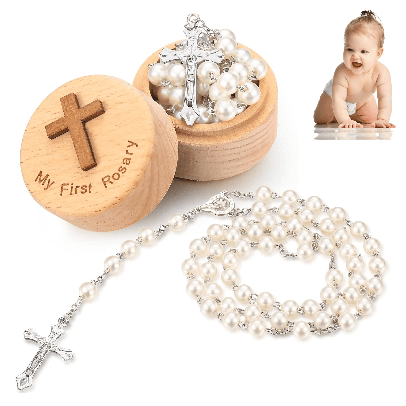 Baptism Gifts for Girls Boys,Boys Rosary Catholic,my first rosary and  keepsake box,communion gifts for Girls Boys,Holy First Communion Christian  Beads Gifting Set,White - Walmart.com, image size:1600x1600