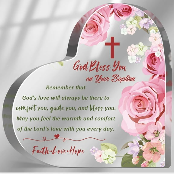 Baptism Gifts for Girls Boys - First Holy Communion Gift for Goddaughter Godson, Adults Baptism Gifts, Catholic Christian Easter Acrylic Sign for Women 4x4 inch