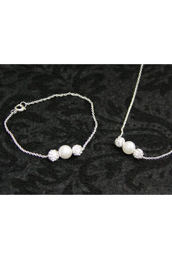 Baptism - Necklace and Bracelet - Gift Set - White Sparkle