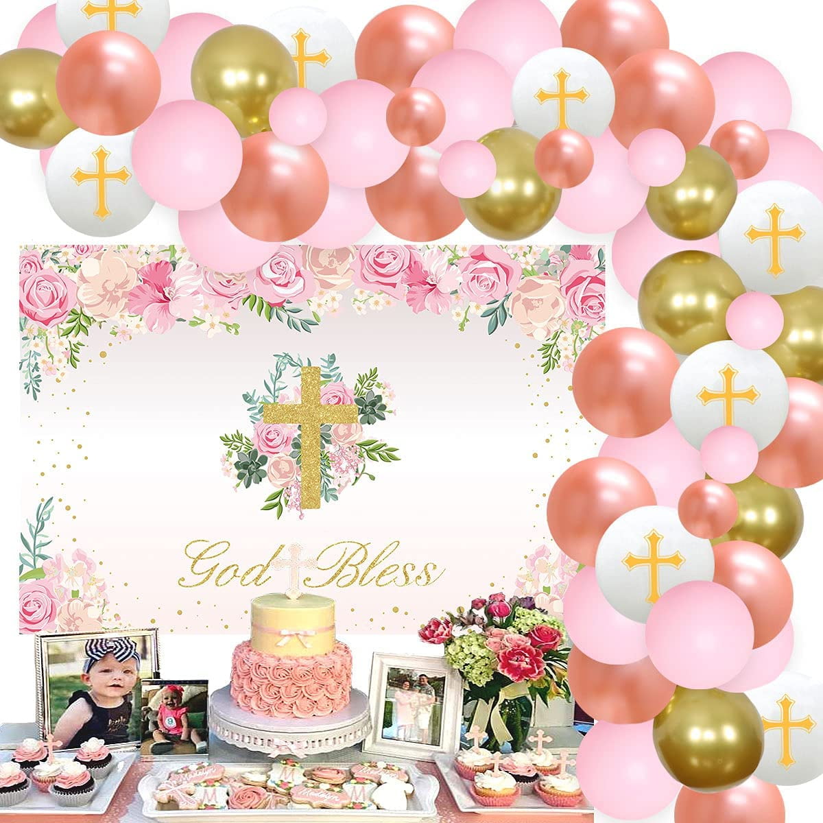 72 Globos para Bautizo Baptism Balloons Party Decoration White Pink Blue