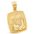 thumbnail image 1 of Baptism Pendant Solid 14k Yellow Gold Holy Water Charm Religious Diamond Cut Genuine 18 x 15 mm, 1 of 1