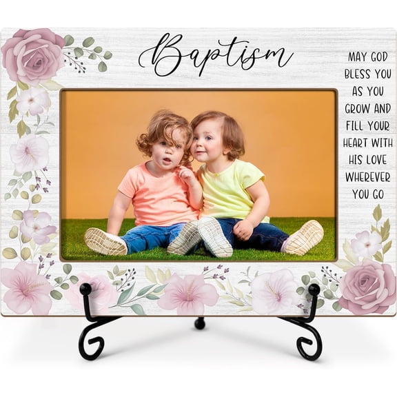 Baptism Picture Frame, Christening Gifts From Godparents, 4x6 Photo Frame With Stand, Horizontal Picture Frame For Tabletop -02