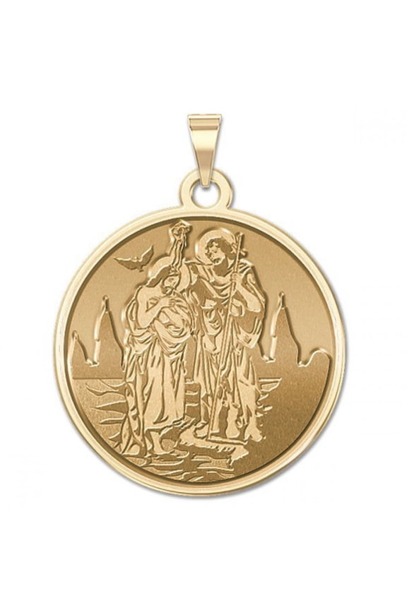 Baptism Religious Medal - 3/4 inch Size of a Nickel in Solid 14K Yellow Gold