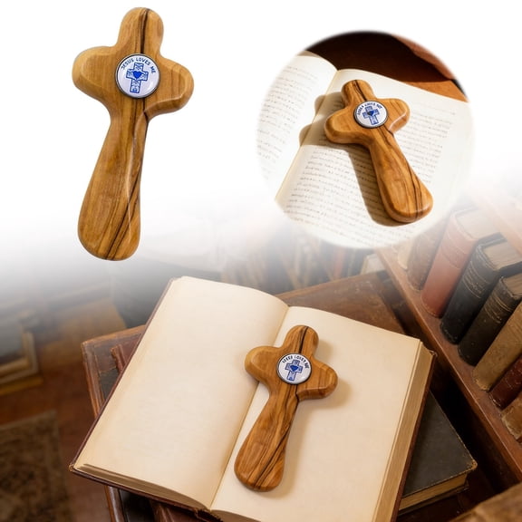 Baptism Sacrament Cross Olive Wood Deluxe Holding Cross, Wooden Baptismal Ceremony Keepsake Gift, Handheld Cross for Prayer, Palm Pocket Cross for First Communion and Christian Religious Gifts