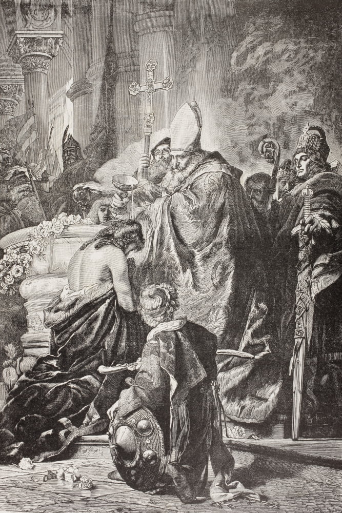 Baptism Of Saint Stephen I Born Vajk First King Of Hungary After A Work By G Benczur From El Mundo Ilustrado Published Barcelona Circa 1880 Canvas Art - Ken Welsh Design Pics (12 x 18)