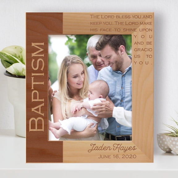 Baptism The Lord Bless You And Keep You Personalized Wooden Frame 8" x 10" Brown (Vertical)