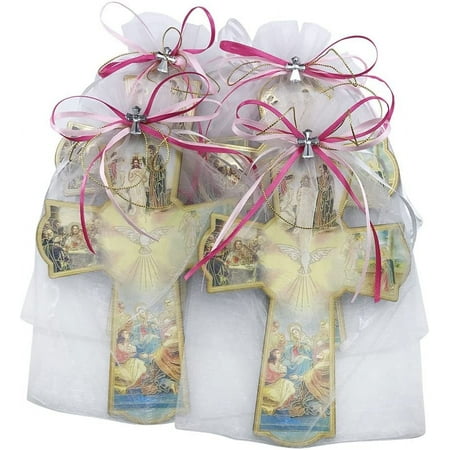 Baptism Wall Cross Favor in Decorated Organza bag for Girl 12pcs