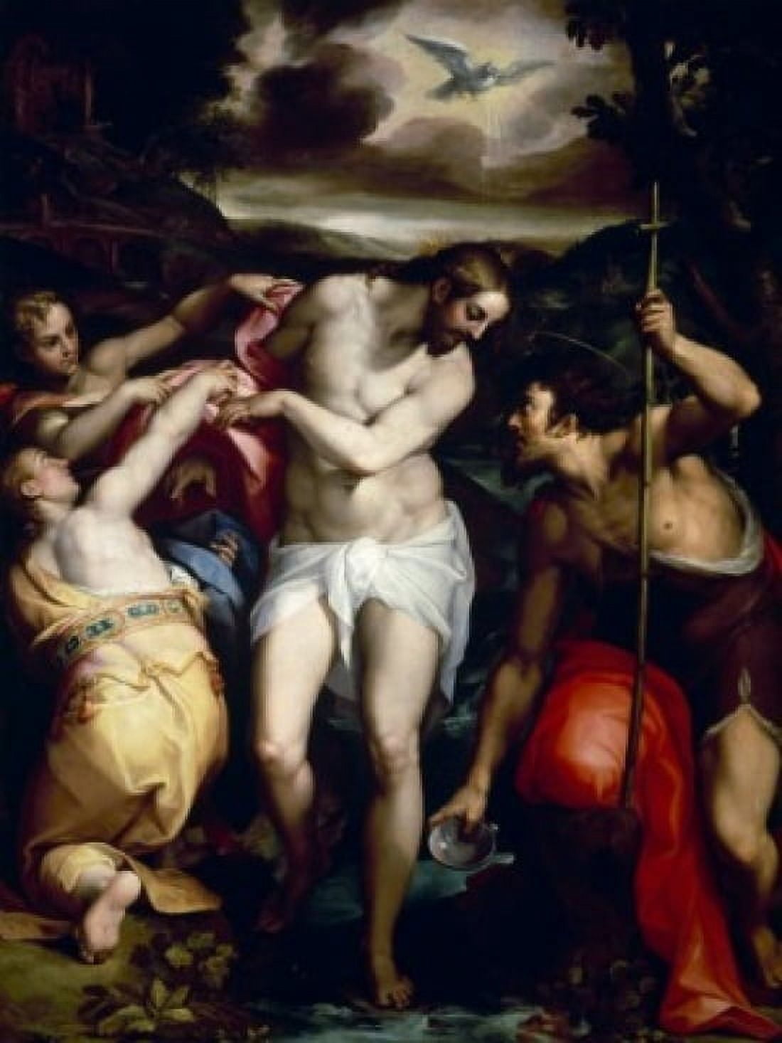 Baptism of Christ by Pieter de Campana (1503-1580) Canvas Art - Pieter de Campana (24 x 36)