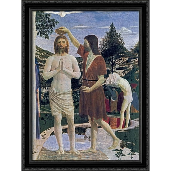 Baptism of Christ (detail) 28x38 Large Black Ornate Wood Framed Canvas Art by Piero della Francesca