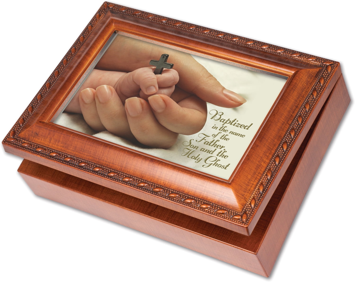 Baptized in the Name Woodgrain Rope Trim Jewelry Music Box Plays Jesus ...