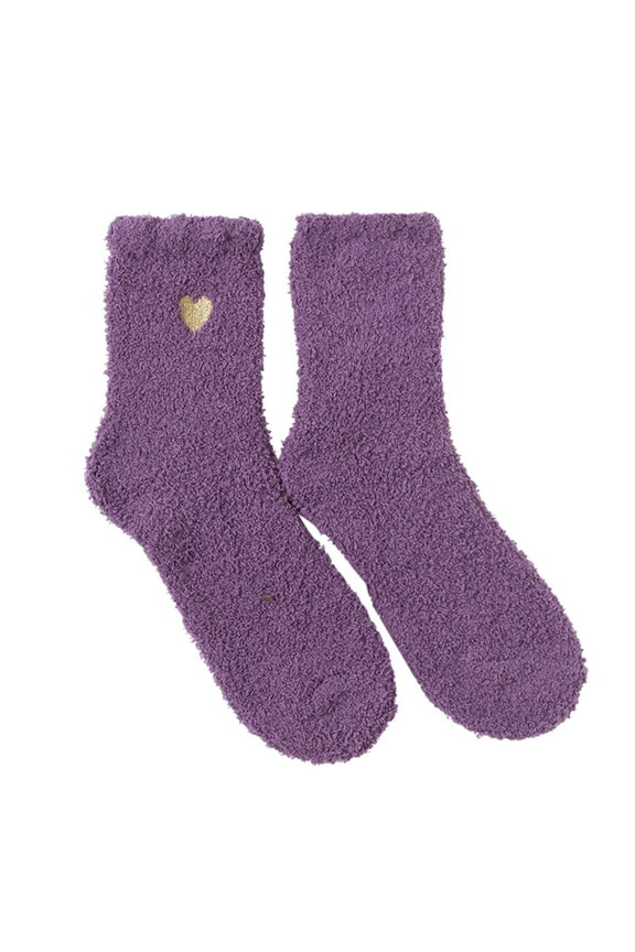 2 Pairs of Womens Fuzzy Warm Slipper Socks Heart Print Cotton Socks Super Soft Microfiber Cozy Sleeping Socks, 2 Pairs of Socks Purple One Size