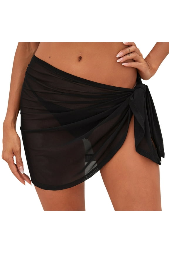 2 Pieces Women Beach Sarongs Sheer Cover Ups Mesh Bikini Wrap Skirt For Swimwear Women'S Skirts Tulle Skirt Mini Skirt Women Clothing Skirts For Women,Color Black,Size L