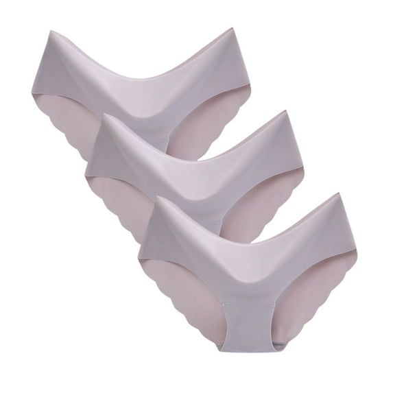 Baqcunre 3Pc Women Sexy One Piece Seamless Ice Silk Breathable Mid Waist Solid Triangle Underwear Womens Clothes Seamless Underwear for Women Panties for Women Womens Underwear,Grey,S