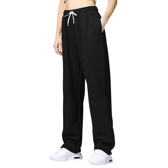 Baqcunre Autumn And Winter Solid Color Sports Pants Casual Loose Drawstring Pockets Wide Straight Pants Pants For Women Casual Pants For Women Sweatpants Women,Women'S Pants,Color Black,Size L