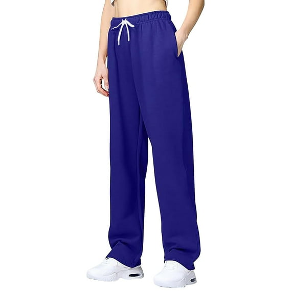 Baqcunre Autumn And Winter Solid Color Sports Pants Casual Loose Drawstring Pockets Wide Straight Pants Pants For Women Casual Pants For Women Sweatpants Women,Women'S Pants,Color Blue,Size L