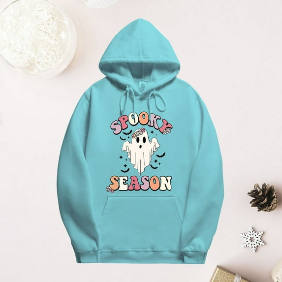 Baqcunre Baqcunre Hoodie for Women Cute Print Sweatshirt Casual Long Sleeve Crew Neck Sweatshirt for Fall & Winter Women's Clothing Light Blue S