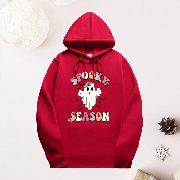 Baqcunre Baqcunre Hoodie for Women Cute Print Sweatshirt Casual Long Sleeve Crew Neck Sweatshirt for Fall & Winter Women's Clothing Red XxxxXL