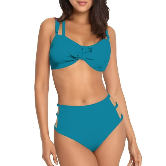 Baqcunre Bikini Sets for Women, Womens High Waisted Bikini Set Tie Knot High Two Piece Swimsuits Bathing Suits, Women's Swimwear One Set Sky Blue 2XL