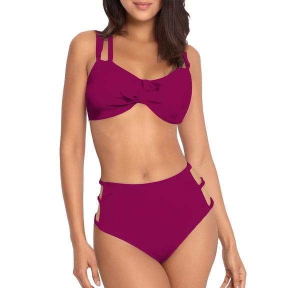 Baqcunre Bikini Sets for Women, Womens High Waisted Bikini Set Tie Knot High Two Piece Swimsuits Bathing Suits, Women's Swimwear One Set Wine M