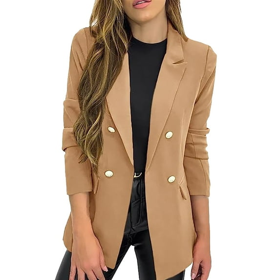 Baqcunre Blazer For Women 2023 New Small Suit Jacket Women's Casual Long Sleeve Lapel Button Coat In A Solid Color Womens Jacket Womens Fall Fashion 2023 Khaki S