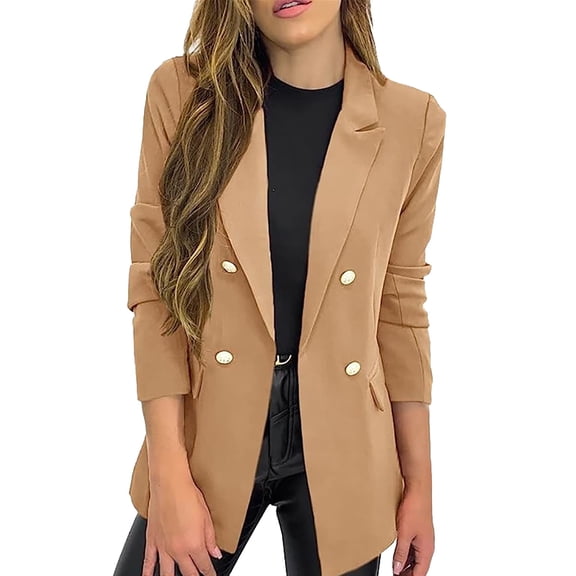 Baqcunre Blazer For Women 2023 New Small Suit Jacket Women's Casual Long Sleeve Lapel Button Coat In A Solid Color Womens Jacket Womens Fall Fashion 2023 Khaki L