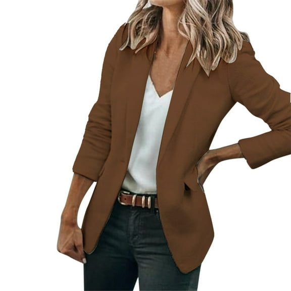 Baqcunre Blazers For Women Women'S Casual Solid Color Loose Long Sleeve Fashion Cardigan Coat Business Casual Clothes For Women Womens Fall Fashion 2023 Coffee L