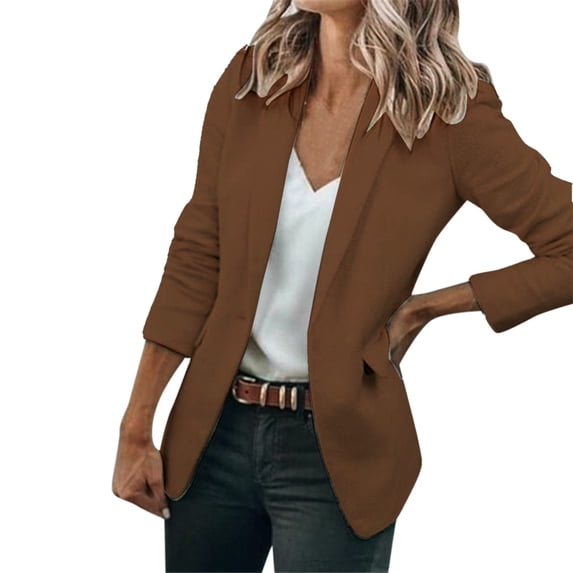 Baqcunre Blazers For Women Women'S Casual Solid Color Loose Long Sleeve Fashion Cardigan Coat Business Casual Clothes For Women Womens Fall Fashion 2023 Coffee L