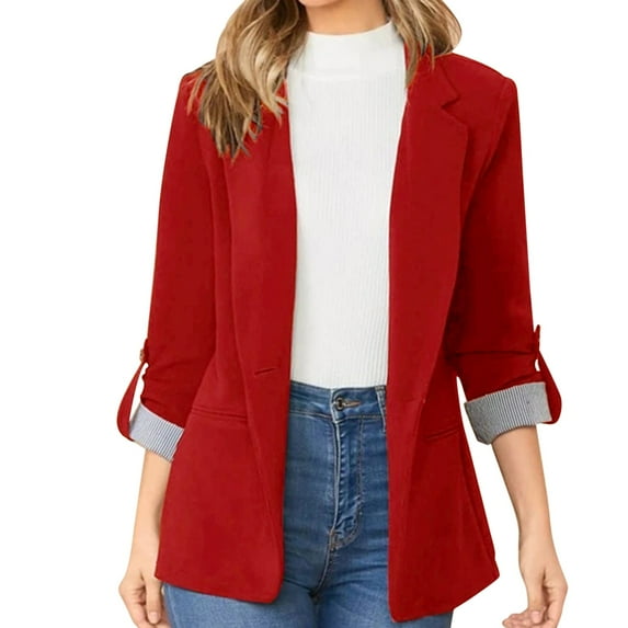 Baqcunre Blazers For Women Women'S Solid Colour Lapel Pocket Suit Jacket Business Casual Clothes For Women Fall Clothes For Women 2023 Red S